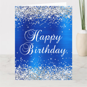 Royalet silver Glitter, Blue Big Grattis på födels Kort
