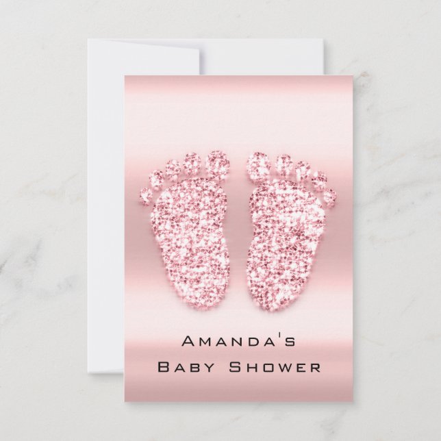 Royalet Spark Glitter Baby Shower Feet Ro Rosa   Inbjudningar (Baksida)