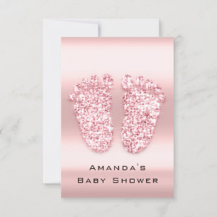 Royalet Spark Glitter Baby Shower Feet Ro Rosa Inbjudningar