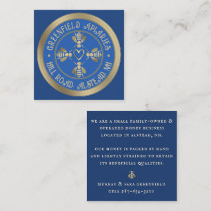 Royalet Stilized Honeybees design Blue med Guld Fyrkantigt Visitkort