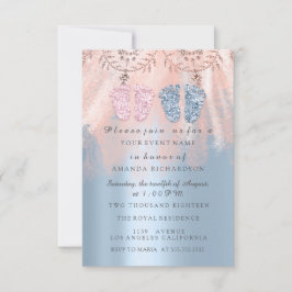 Royalet Twillingar Glam för Baby Shower Feet Silve Inbjudningar