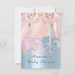 Royalet Twillingar Glam för Baby Shower Feet Silve Inbjudningar