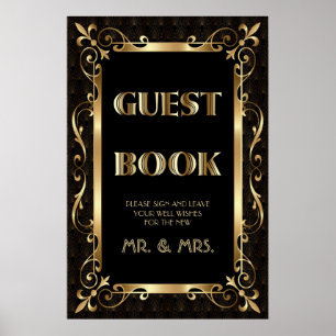 Royalets 20-årsjubileum Guld Art Deco Guest Bok Poster