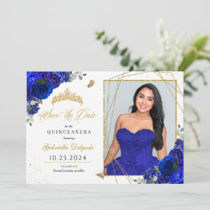 Royalets blå fotokort Quinceañera Spara datum Inbjudningar
