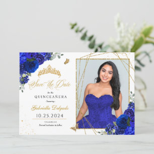 Royalets blå fotokort Quinceañera Spara datum Inbjudningar