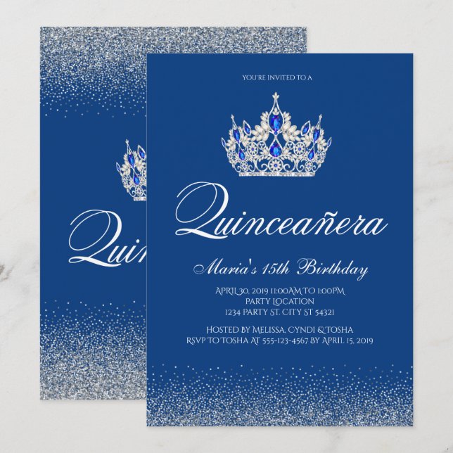 Royalets blå Quinceanera-inbjudningar Inbjudningar (Fram/baksida)