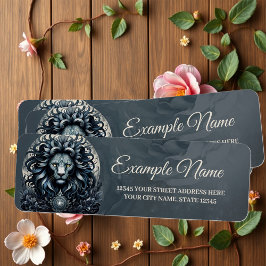 Royalets elegans, en stor gaze ornat lejon huvud returadress etikett