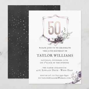 Royalets Lila   Blommigt Ornate Foil Ram Birthday Inbjudningar