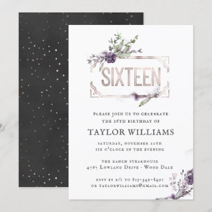 Royalets Lila  Blommigt Ornate Foil Ram födelsedag Inbjudningar