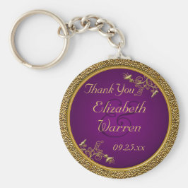 Royalets Lila, Guld Blommigt Bröllops favoritnycke Nyckelring