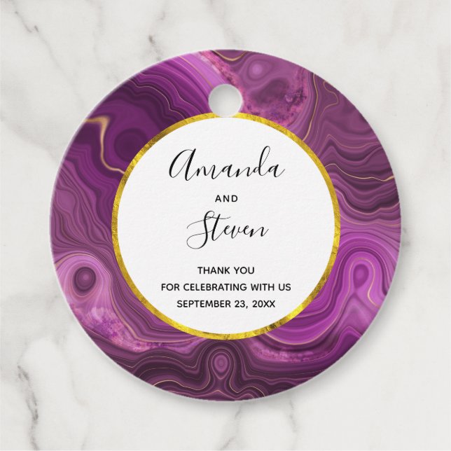 Royalets Lila och Guld Agate Abstrakt Tack Gåvor Etiketter (Framsida)