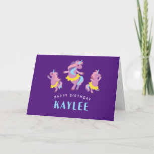 Royalets Lila och Rosa Dancing Unicorn Birthday Kort