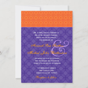 Royalets Lila och Tangerine Damask Wedding G501 Inbjudningar