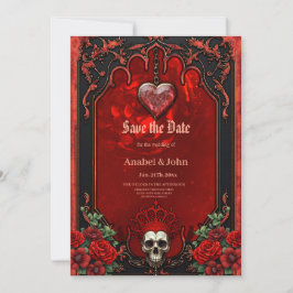 Royalets mörker, ett gotiskt hjärta och skalle. spara datumet