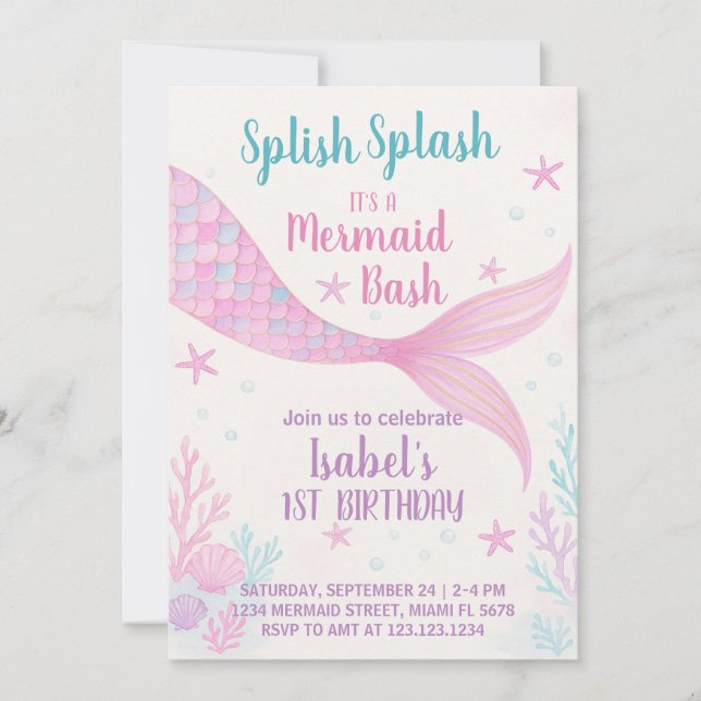 Royalets Sjöjungfru Princess Birthday bjudande Inbjudningar (Framsida)