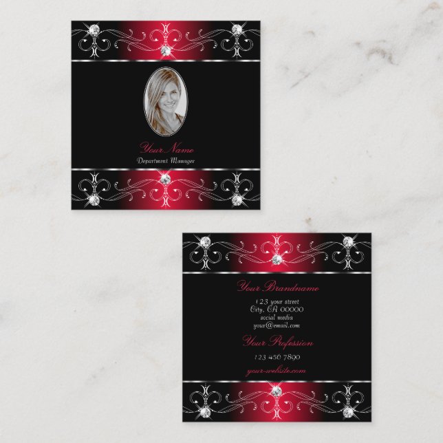 Royally Black Red Ornate Ornaments Jewels Photo Fyrkantigt Visitkort (Fram/baksida)