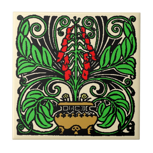 Roycroft Crateur eller Uppdrag Stil Flower Pot Kakelplatta (Framsidan)
