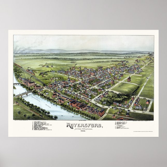 Royersford, PA Panoramic Karta - 1893 Poster (Framsidan)