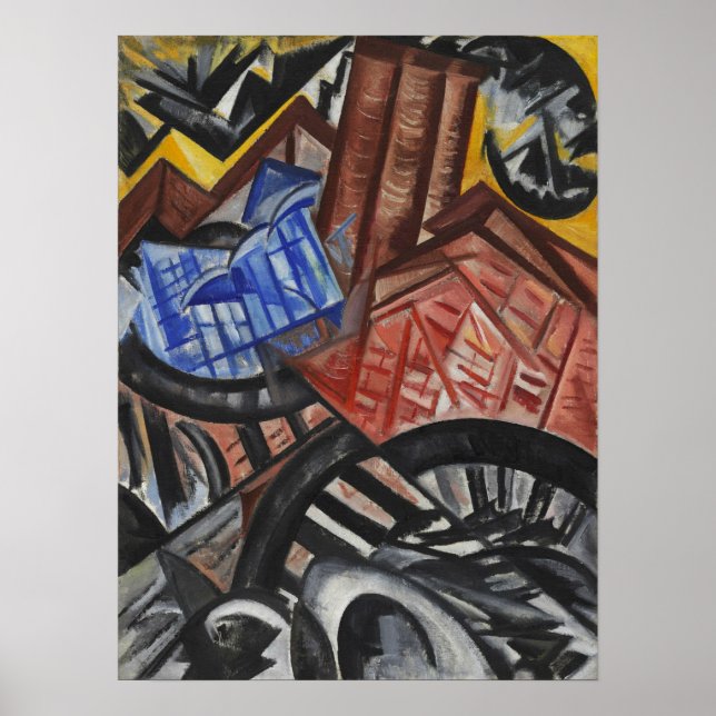 Rozanova - fabrik och bro 1913 poster (Framsidan)