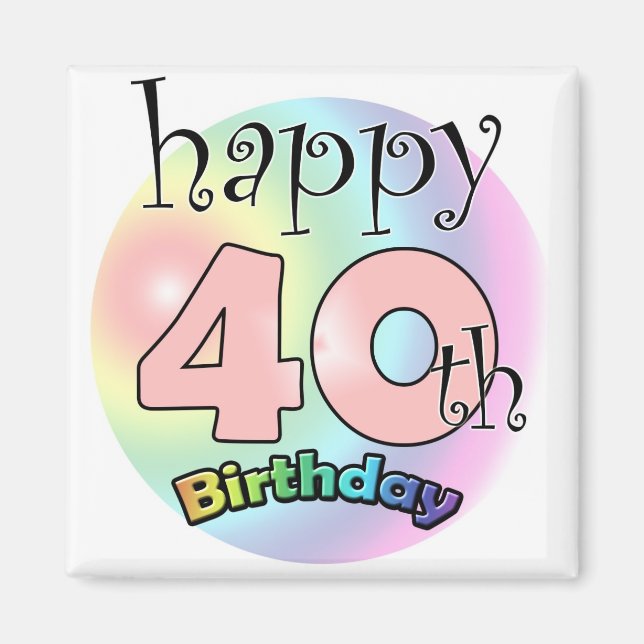 Roze Happy 40th Birthday Magnet (Framsidan)