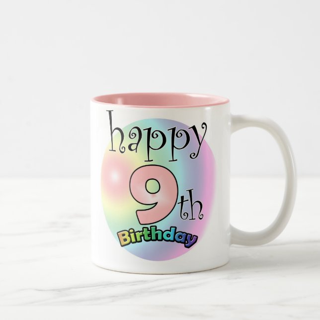 Roze Happy 9th Birthday Två-Tonad Mugg (Höger)