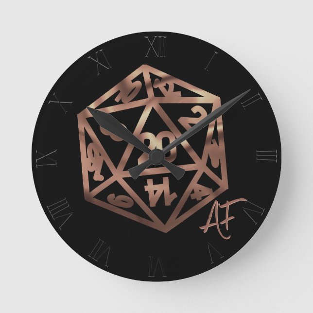RPG Crit AF | Copper Fantasy Tabletop Gamer Dice Rund Klocka (Framsida)