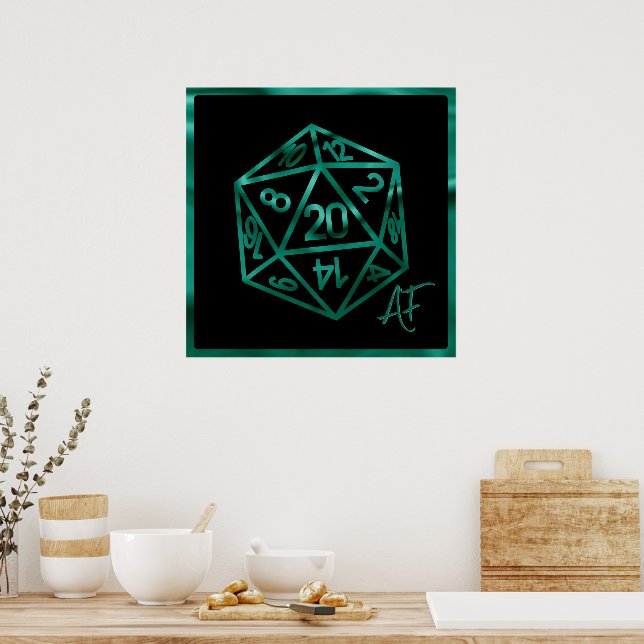 RPG Crit AF | Emerald Fantasy Tabletop Gamer Dice Poster (Kök)