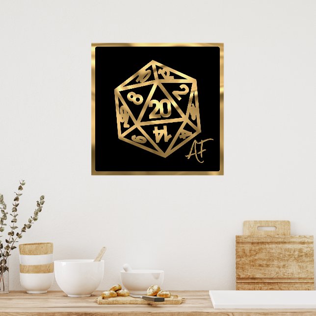 RPG Crit AF | Guld Fantasy Tabletop PnP Gamer Dice Poster (Kök)