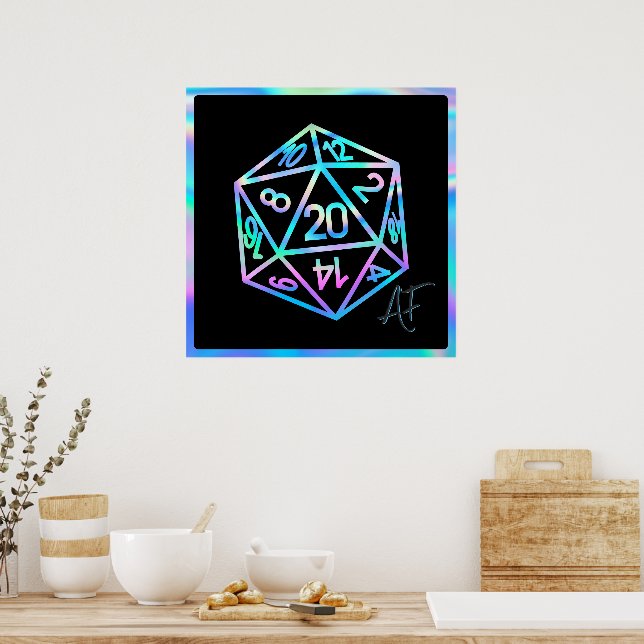 RPG Crit AF | Holo Fantasy Tabletop PnP Gamer Dice Poster (Kök)