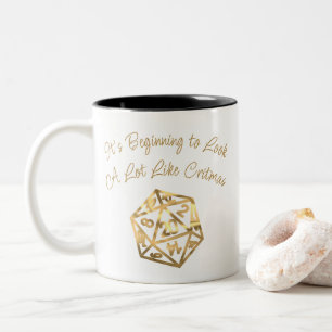 RPG Critmas Guld Fantasy Tabletop Gamer Dice Två-Tonad Mugg