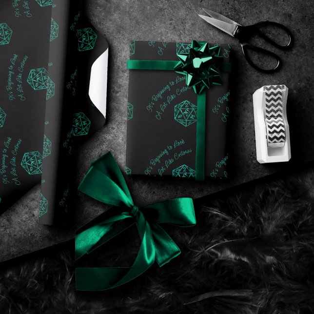 RPG Critmas | Teal Grönt Tabletop Retro Gamer Dice Presentpapper (Skapare uppladdad)