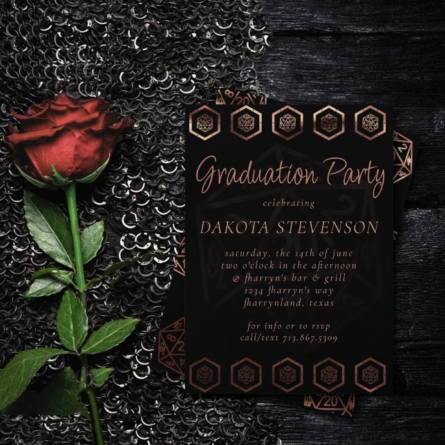 RPG Dice | Copper Fantasy Retro Tabletop PnP Gamer Inbjudningar (Skapare uppladdad)