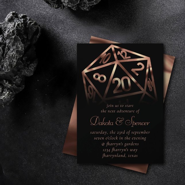 RPG Dice | Copper Fantasy Retro Tabletop PnP Gamer Inbjudningar (Skapare uppladdad)