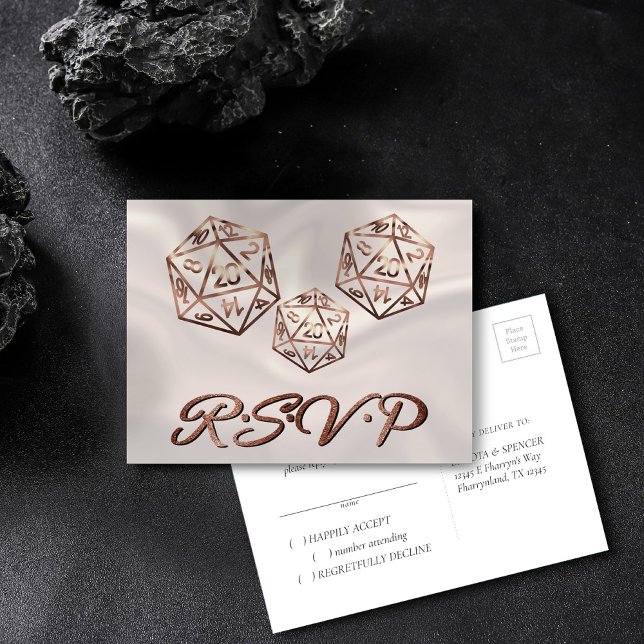 RPG Dice | Copper Fantasy Tabletop Gamer OSA Inbjudan Vykort (Skapare uppladdad)