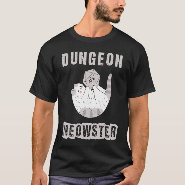 RPG Dice D20 Polyhedral från Nerdy Dungeon Meowste T Shirt (Framsida)
