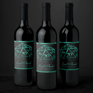 RPG Dice   Emerald Fantasy Tabletop Gamer Anpassni Vinflaska Etikett