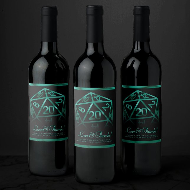 RPG Dice | Emerald Fantasy Tabletop Gamer Anpassni Vinflaska Etikett (Skapare uppladdad)