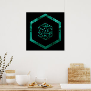 RPG Dice Emerald Fantasy Tabletop Retro Gamer Poster