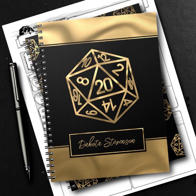 RPG Dice | Tecknet Guld Fantasy Tabletop Gamer Anteckningsbok (Skapare uppladdad)