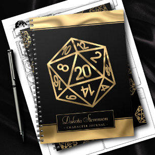 RPG Dice   Tecknet Guld Fantasy Tabletop Gamer Anteckningsbok