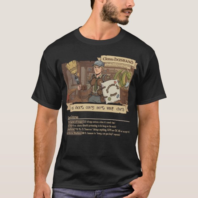 RPG Family - Class Husband NE with STATS T Shirt (Framsida)