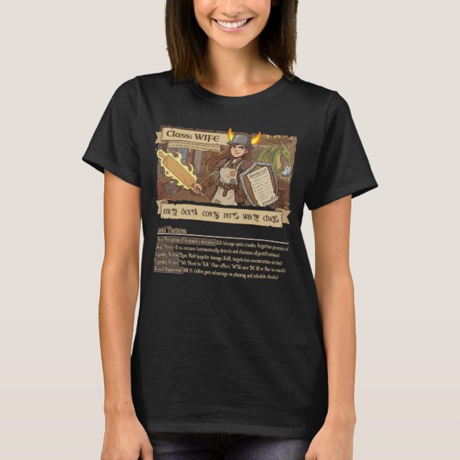 RPG Family - Class Wife with STATS - style E T Shirt (Framsida)