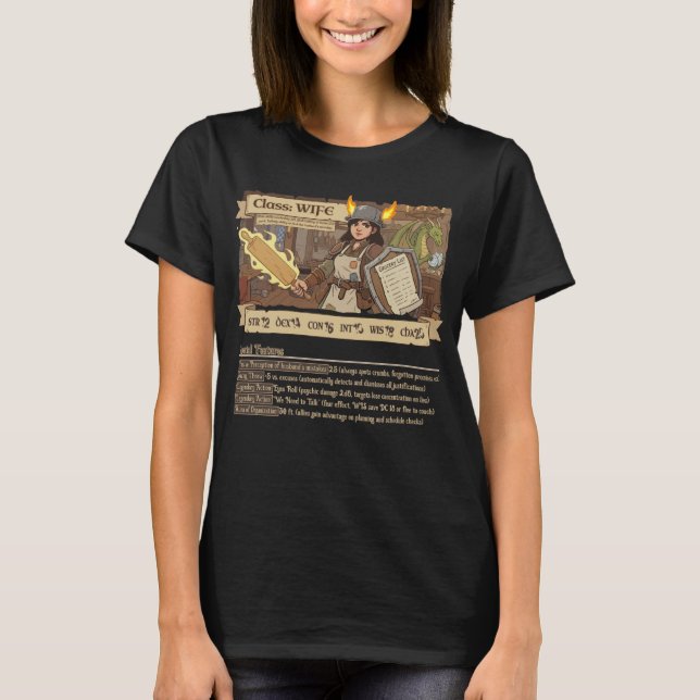RPG Family - Class Wife with STATS - style ME T Shirt (Framsida)