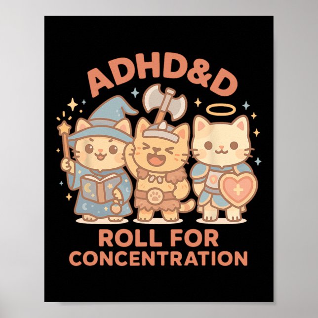 Rpg Gamer Adhdandd Roll For Concentration Geek Cat Poster (Framsidan)