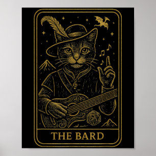 RPG Gamer Bard D20 Dice Nerdy Geek Cat Manar Wom Poster