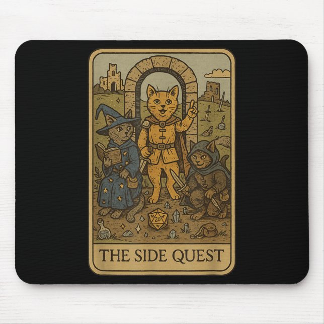 RPG Gamer Cats Funny Side Quest Tarot Card Nerdy M Musmatta (Framsidan)