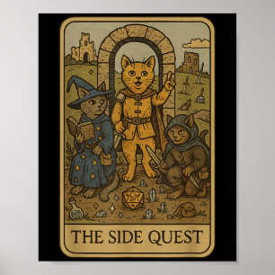 RPG Gamer Cats Funny Side Quest Tarot Card Nerdy M Poster