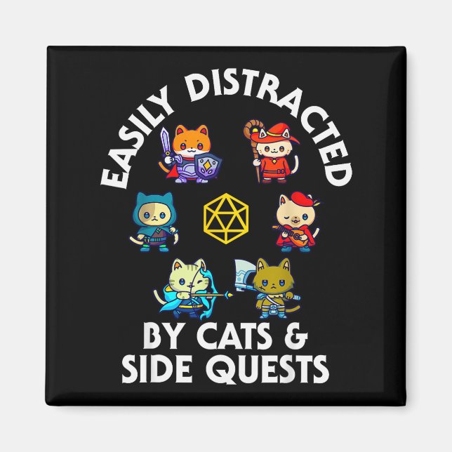 Rpg Gamer Cats Side Quest Funny Nerd Adhd Cat Men  Magnet (Framsidan)