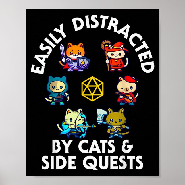 Rpg Gamer Cats Side Quest Funny Nerd Adhd Cat Men  Poster (Framsidan)