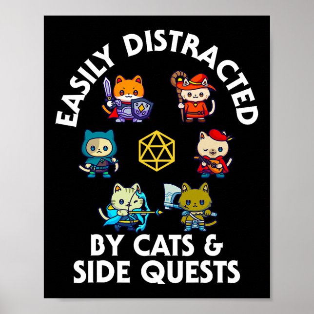 Rpg Gamer Cats Side Quest Funny Nerd Adhd Cat Men  Poster (Framsidan)